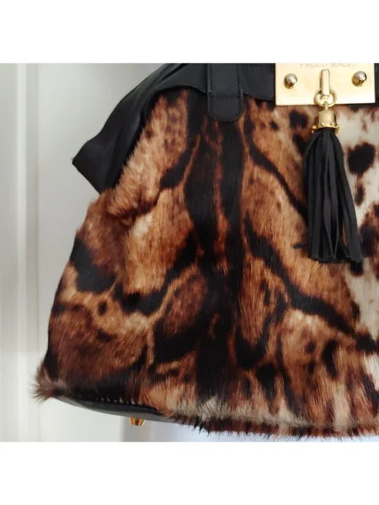 Paolo Masi Italian Leather Calf Hair Animal Print Handbag Mob Wife Loud Luxury - Picture 4 of 16